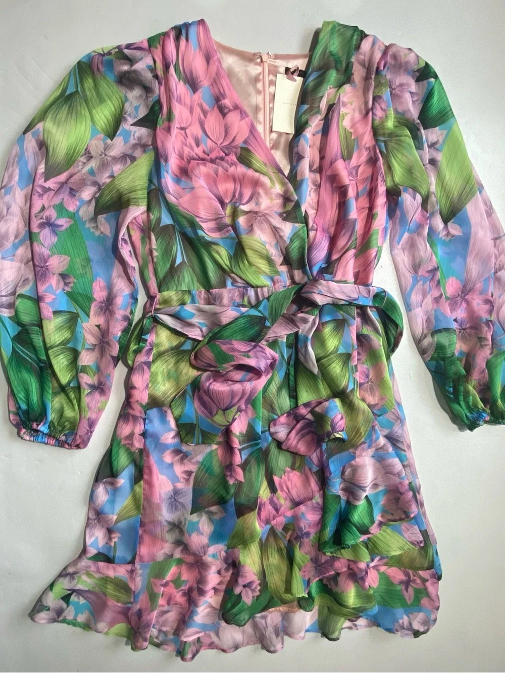 NEW Womens Alex Marie Laurel Chiffon Long Sleeve Mini Wisteria Dress $178 - Picture 3 of 12